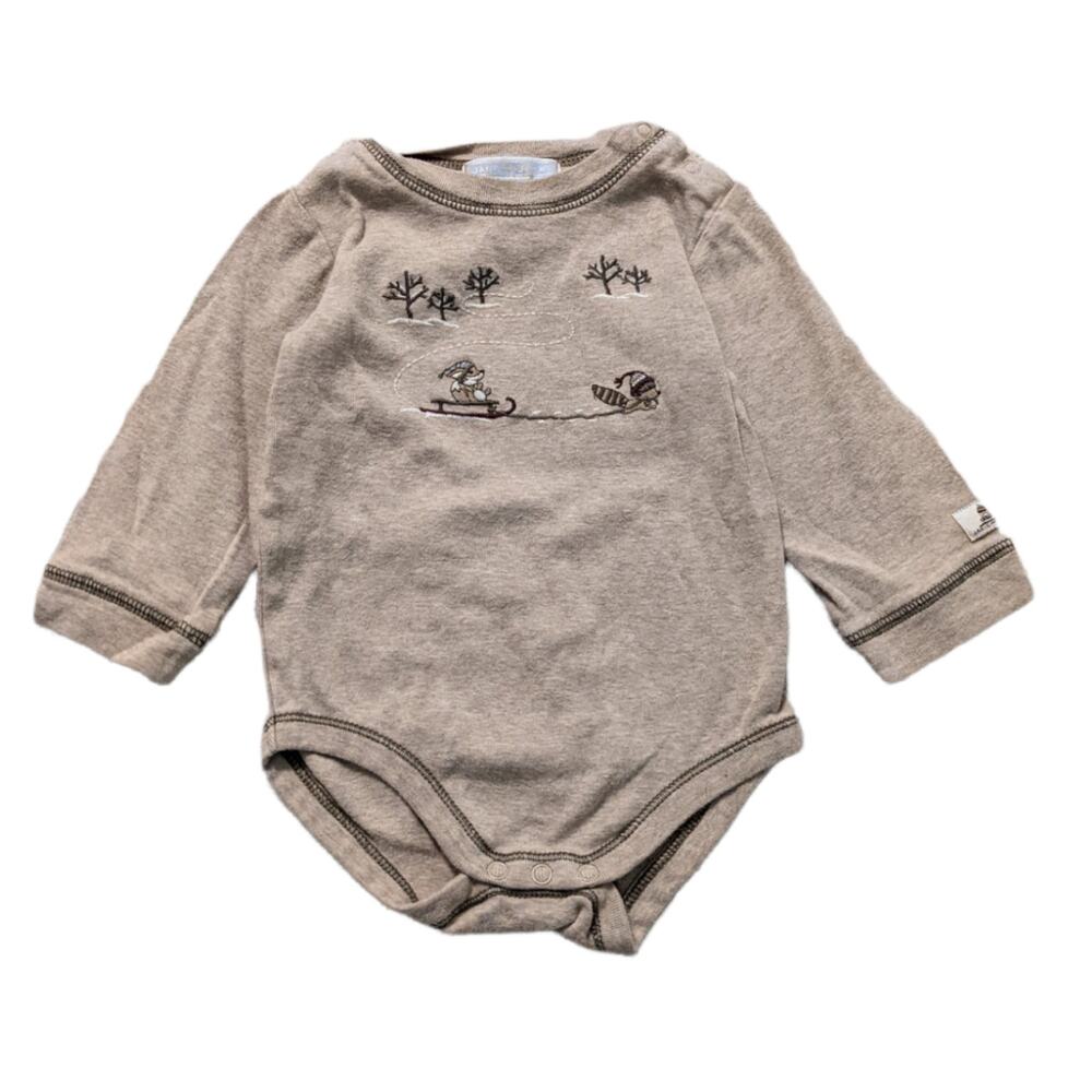 Janie and Jack Onesie Baby Boys Sz 6-12m Tan Winter Embroidered